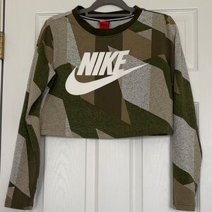 Nike Geometric Crop Top - Green/Brown/Gray - M